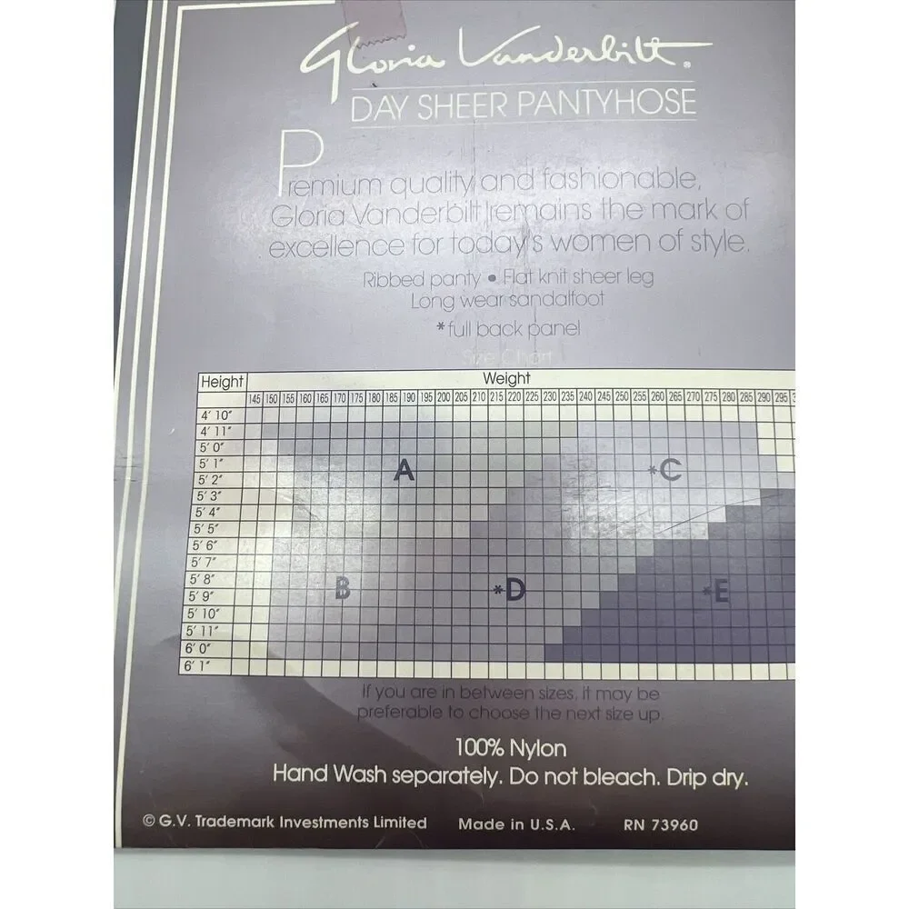 Vintage Gloria Vanderbilt Day Sheer Pantyhose Size C Coffee 100% Nylon